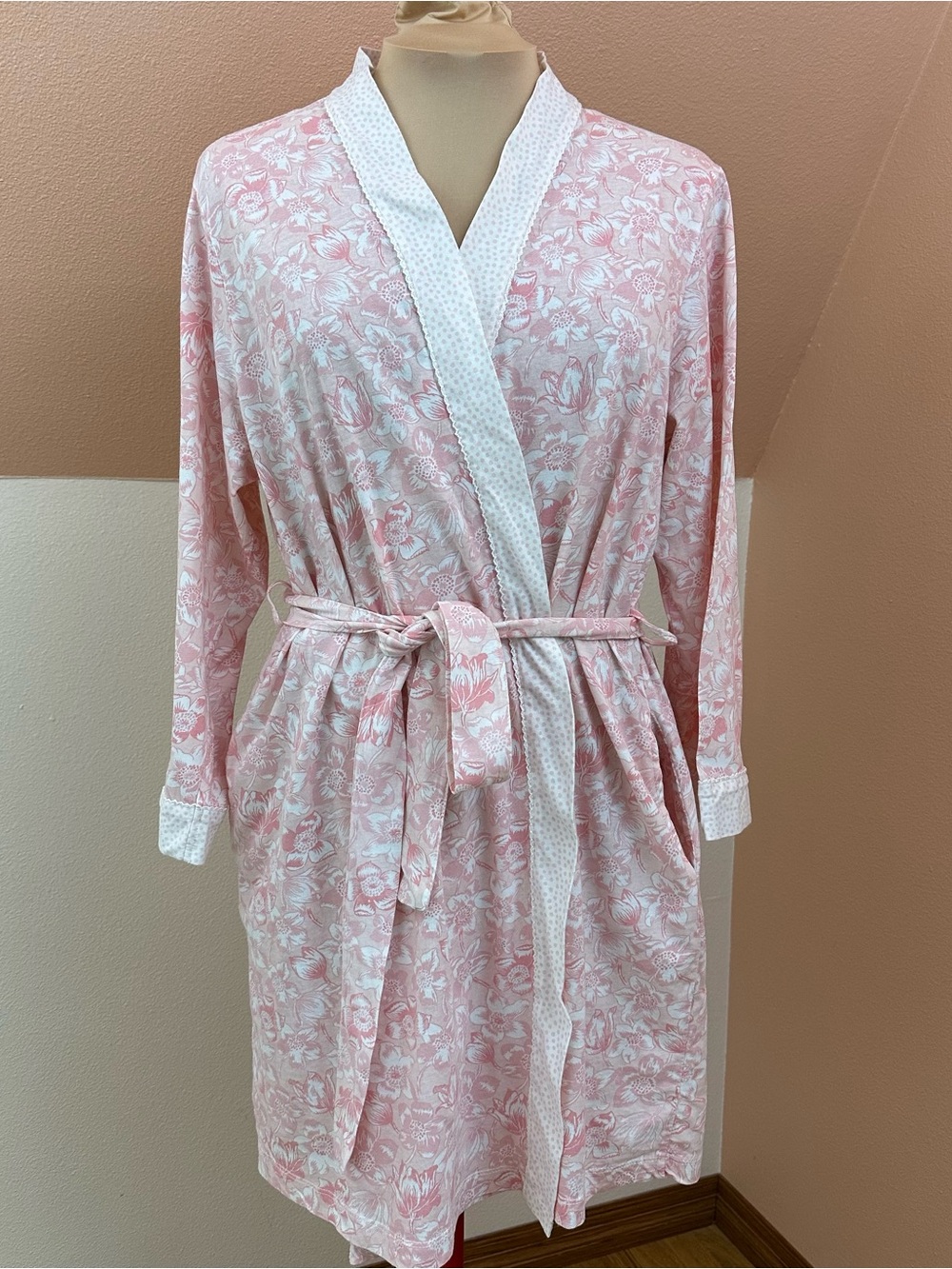 Carole Hochman New York 1X Pink Floral Open Front Robe 100% Cotton